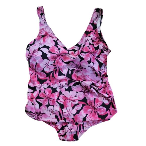 Beach Belle Honolulu Pink Plus Size Sarong Front Swimsuit Size 24 - Picture 2 of 8